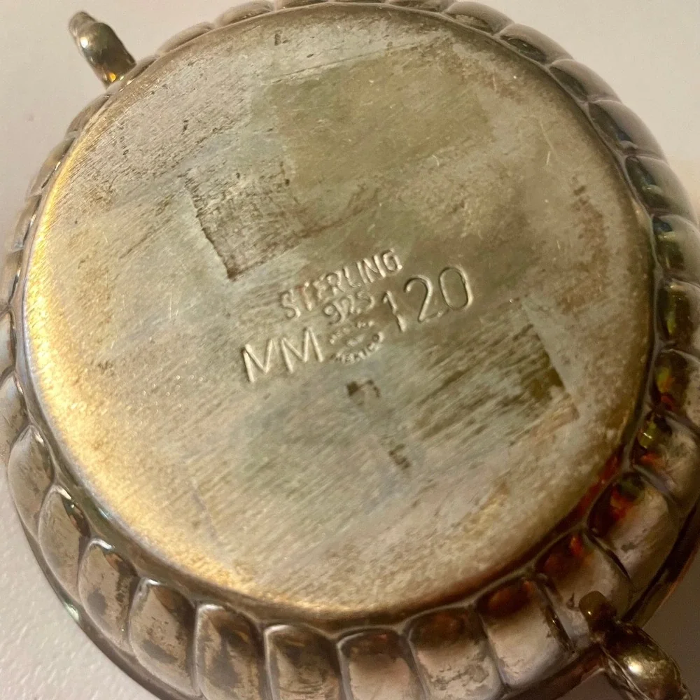 Midcentury Mexican sterling silver double peacock handled bowl by AOM for Tane O